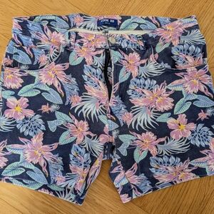 Code22 - Blue and Pink Jean Shorts with Tropical Print